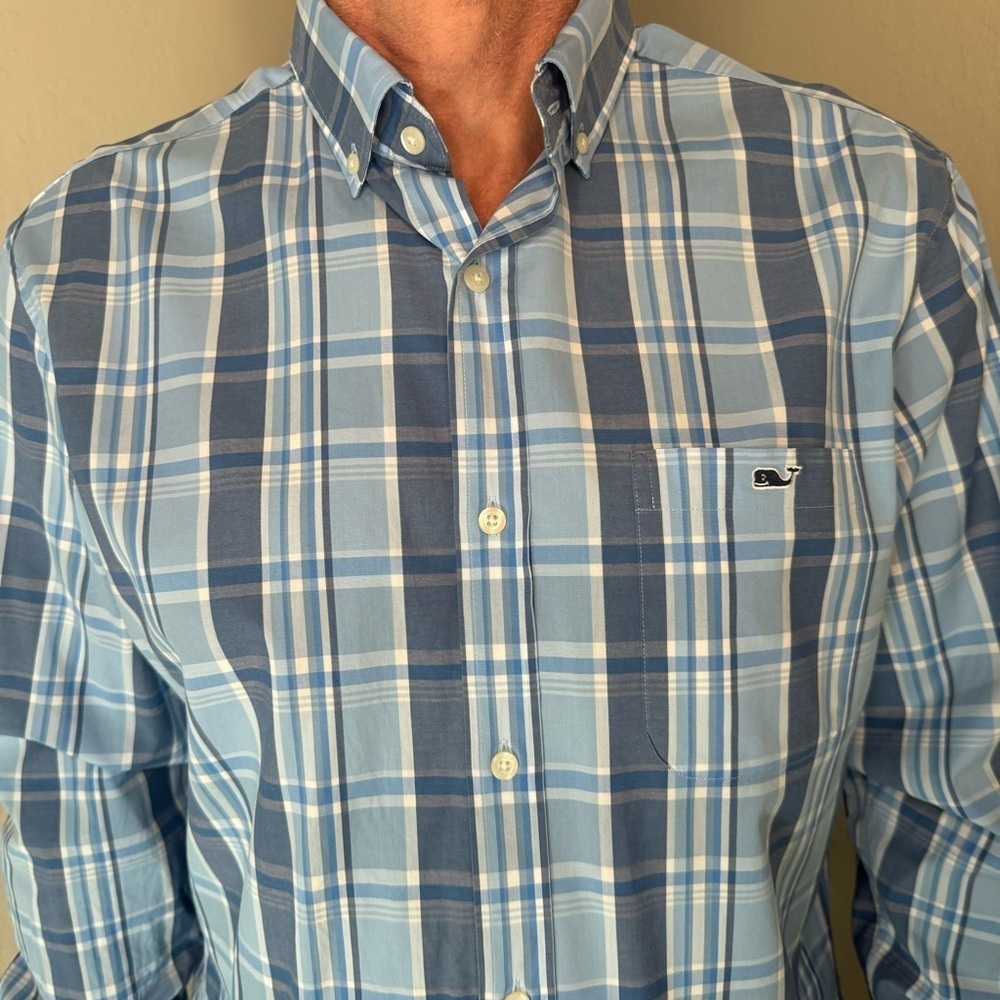 VINEYARD VINES Blue Plaid Classic Fit Tucker Shirt Casual Button Down Sz Large - Picture 4 of 13